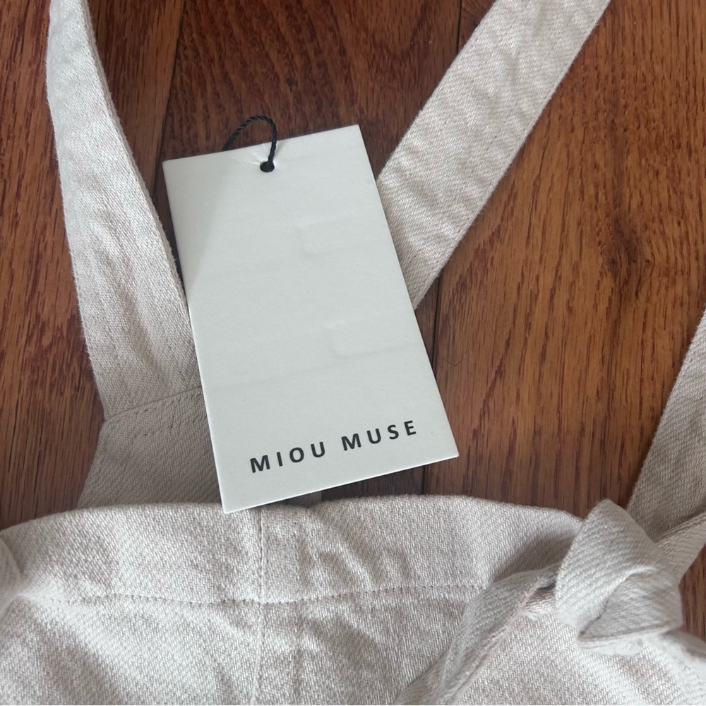 NWT Miou Muse Gemma Cotton Romper L Khaki Tie Strap Boho Resort Jumpsuit - Picture 4 of 12